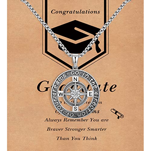 Peeshow Graduation Gifts For Him 2023, S925 Sterling Silver Plated Compass Necklace For Men Boys, Senior High School College Graduation Gifts For Son Grandson Friends Classmates Brother Boyfriend, Mens Jewelry Gifts For 2023 Graduates(3Mm Rolo Chain 24 Inches) #TOP7
