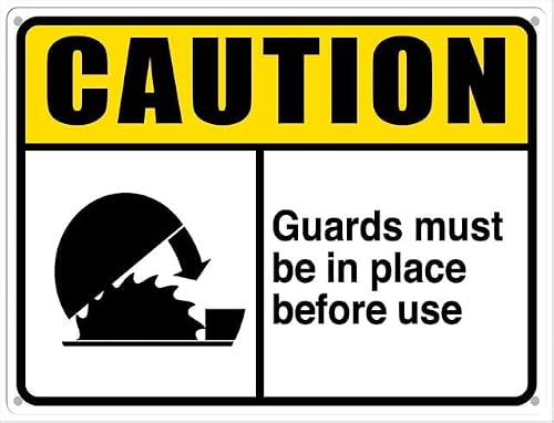 peiyeety Caution Sign Guards Must Be in Place Before Use Aluminum Tin Sign for Home Coffee Bar Wall Decor 12x16 Inches