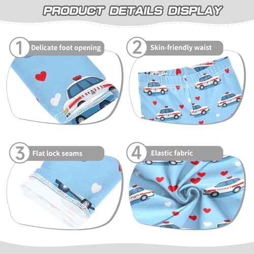 Cute Police Car Love Heart Girls Leggings Ultra Soft Compression Yoga Gym Pants for Kids 4-10T3