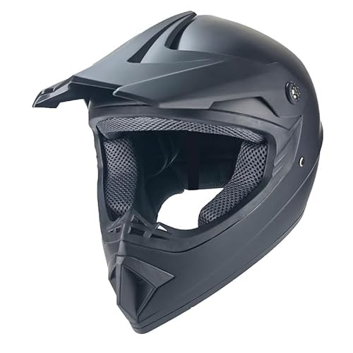 Kinder Crosshelm – Motorradhelm für Kinder und Jugendliche, ABS-Schale, robuster Kinderhelm für Downhill, Quad und Motocross, Schwarz Uni, Größe XS, 51 – 52 cm