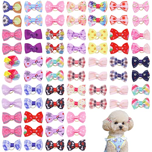 Wepetyo 60 Stück Hundeschleifen, Hundeschleifen, verschiedene Hundehaarschleifen, Perlen, Blumen, Topknot, verschiedene Stile, Produkte für Hunde, Katzen, Fotografie, Haustierpflege (gemischte Farben) Cover