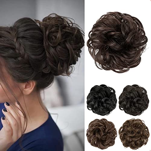 JJstar Chignon Postiche Cheveux Grande Postiches Bouclés Ondulés Chouchou Cheveux Naturel Faux Chignon Elastique pour Femmes Fille(Marron foncé)