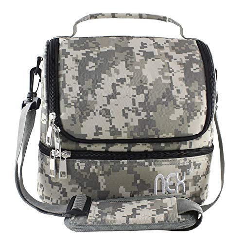 Nex Lunch Bag Double Cooler Carry Bag Insulated Tote Large Capacity with Adjustable Shoulder Strap and Zip Closure Travel Lunch Tote(Camo)