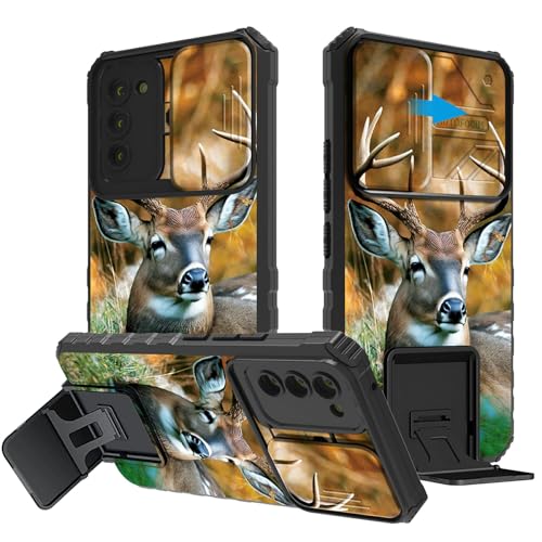 BEOTIWAD for Samsung Galaxy S23 Case with Sliding Camera Cover,Dual Layer Heavy Duty Shockproof Protective Cover,Built-in Stand Kickstand for Samsung S23,Deer Hunting Tree
