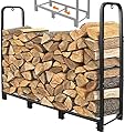 CONNOO 4ft Firewood Rack Stand Heavy Duty Firewood Log Rack Holder Fireplace Wood Storage Holder for Indoor Outdoor Metal Pile Log Stand Stacker Holder, Matte Black