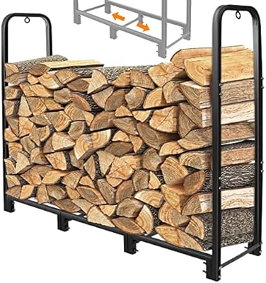 CONNOO 4ft Firewood Rack Stand Heavy Duty Firewood Log Rack Holder Fireplace Wood Storage Holder for Indoor Outdoor Metal Pile Log Stand Stacker Holder, Matte Black