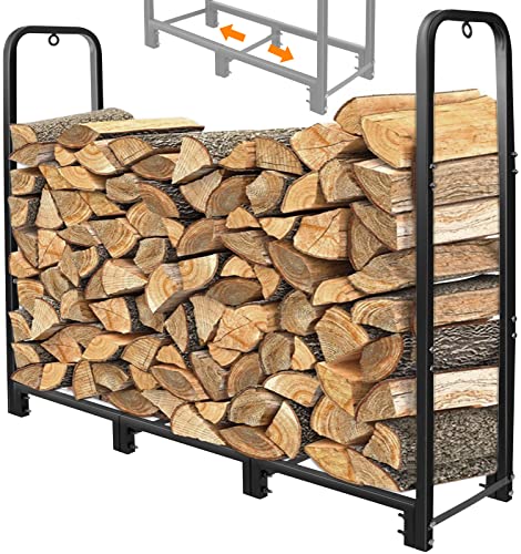 CONNOO 4ft Firewood Rack Stand Heavy Duty Firewood Log Rack Holder Fireplace Wood Storage Holder for Indoor Outdoor Metal Pile Log Stand Stacker Holder, Matte Black Shelves for storage