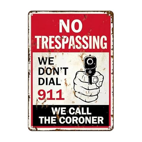 SmartSign 35 x 25 cm "We Don't Dial 911, We Call The Coroner" zabawny znak bez wtargnięcia z grafiką broni, laminowane nierdzewne aluminium, retro/vintage, wielokolorowy, wyprodukowano w USA