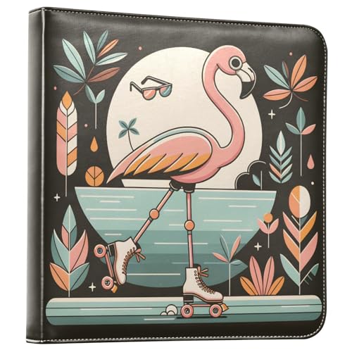 JIPONI Funny Flamingo Large Photo Album, DIY Leather Cover Scrapbook Albums for 4x6 5x7 6x8 Pictures, Self Adhesive Memory Book for Wedding, Baby, Family