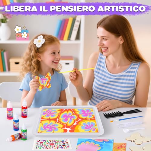 Lovchil Vernice Marmorizzante Ad Acqua Per Bambini, Kit Di Artigianato Per Ragazze E Ragazzi Con 12 Colori 6 Farfalle In Legno, Regalo Bambina Bambini 6 7 8 9 10 Anni - 5