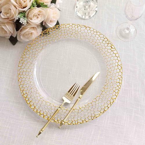 6 platos redondos claros acrílicos con borde dorado 13" miniatura 1