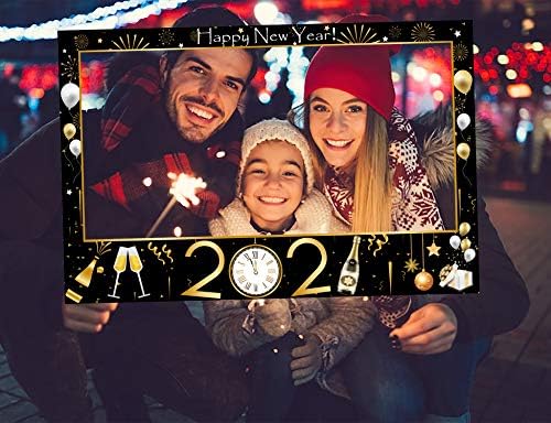 2021 Happy New Year's Eve Photo Booth Prop Frame for Holiday Gold Black Party Favors Decorations Supplies Assembly Needed