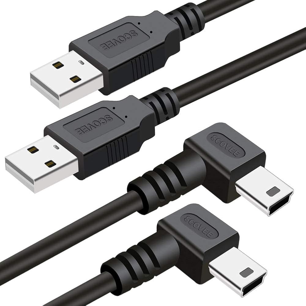 Mini USB Cable 90 Degree 2Pack 6ft for Garmin Nuvi for Canon PowerShot/Rebel/EOS/DSLR/ELPH,Dash Cam,SatNav,Camcorders,Car,Camera USB Cable Right Angle Mini-B Charger Cord Data Sync Charging (10ft) — 사진 1