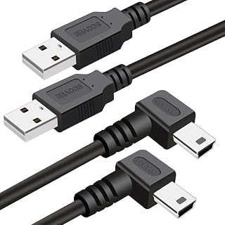 Mini USB Cable 90 Degree 2Pack 6ft for Garmin Nuvi for Canon PowerShot/Rebel/EOS/DSLR/ELPH,Dash Cam,SatNav,Camcorders,Car,Camera USB Cable Right Angle Mini-B Charger Cord Data Sync Charging (10ft)