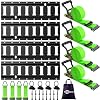 Trekassy E Track Tie-Down Rail Kit, 4 Pack 16 Etrack Rails with 12PCS E-Track Accessories Includes 4 Pack 12ft Ratchet Straps, 4 O-Rings and 4 Tie-Offs for Trailers, Vans, Trucks, Garages
