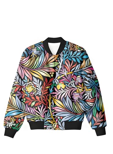 Image of Floral Fusion: Men's Bomber Jacket with Leafy Blooms for Standout Style