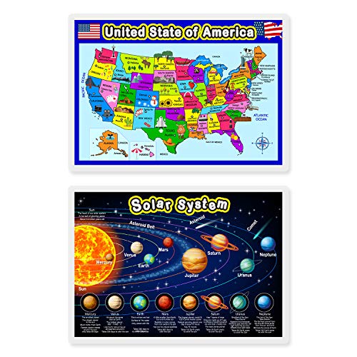 Outus Fully Laminated Preschool Educational Posters For Kids And Toddlers, Nursery Homeschool Pre-K Kindergarten (4 Pieces, World Map, Usa Map, Solar System, Human Body) #TOP3