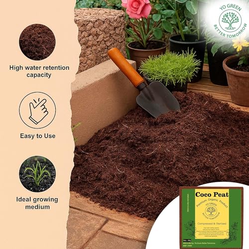 Image of 100% Natural Cocopeat Block for Garden Plants Organic Agricultural Compost Coco Peat for Indoor & Outdoor Fertilizer Kitchen Terrace Gardening Khaad (5 Kg)