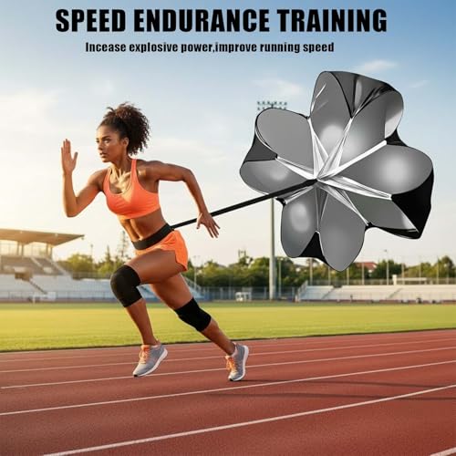 GRSECPO Running Speed Training, 56 inch Speed Drills Resistance Parachute Running Sprint Chute Soccer Football Sport Speed Training (Black)