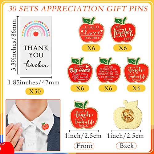 30 Pcs Appreciation Gift Pin 30 Thank You Card For Teacher Set Apple Lapel Pins Brooches Appreciation Card Teacher Thank You Gifts For Teacher Appreciation Coach Tutor Professor Back To School Gift #TOP1