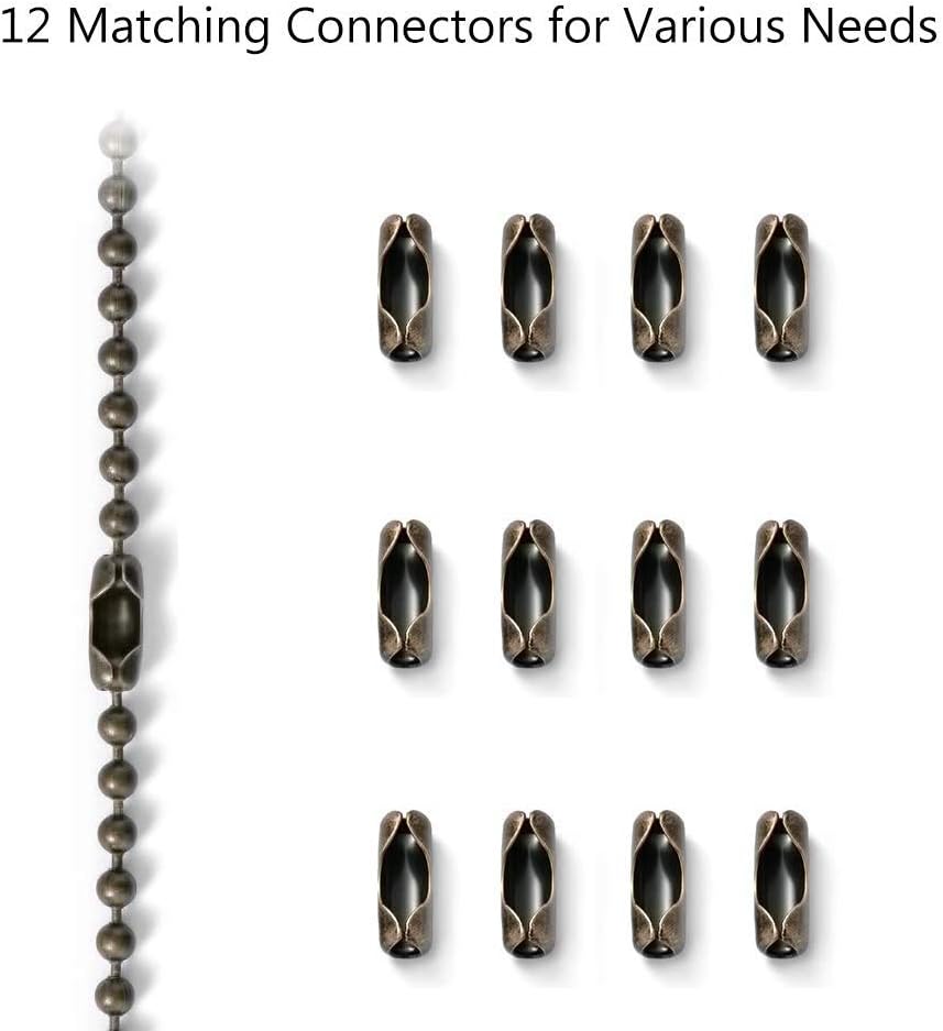 Ceiling Fan Pull Chain, 120" Rust Proof Copper 3mm Beaded Extension Chains with 12 Matching Connectors, Bronze : Tools & Home Improvement