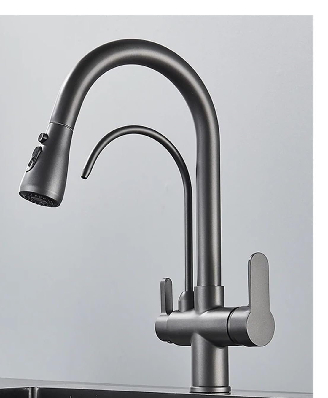 MXXQRHF Water Kitchen Faucet Brass Pedestal Mounted Double Handle Pull Out Sink Faucet Double Swivel Spout Mixer Faucet,Bathroom Vanity Mixer