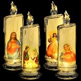 Tofficu Velas LED de Jesús con Base, Luz de Vela sin Llama, Decoración Religiosa Católica para Navidad, Semana Santa y Hogar, Luces LED Seguras para Dormitorio y Fiestas (paquete de 4)