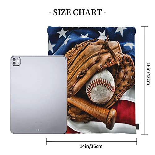 Tysn American Flag Baseball Drawstring Backpack Waterproof Adjustable Lightweight Gym Drawstring Bag Sports Dance Sackpack 16" X 14" #TOP3