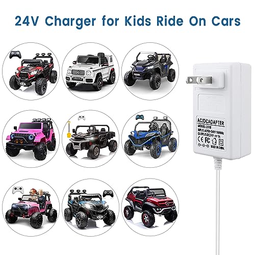 YEAOI 24V Charger for Kids Ride On Cars, Battery Charger for Ride On Toys, Charging Cable with Indicator Light, White, 6.0 ft - Thumbnail 2