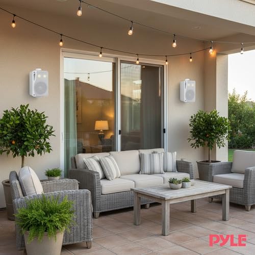 Pyle 3-Way Indoor & Outdoor Box Speaker System - 3.5" 200 Watt Compact Wall Mount Speakers for Home, Patio, Deck, Garage, Poolside, or Studio Use - Dual Speaker Set - PLMR24 (White)