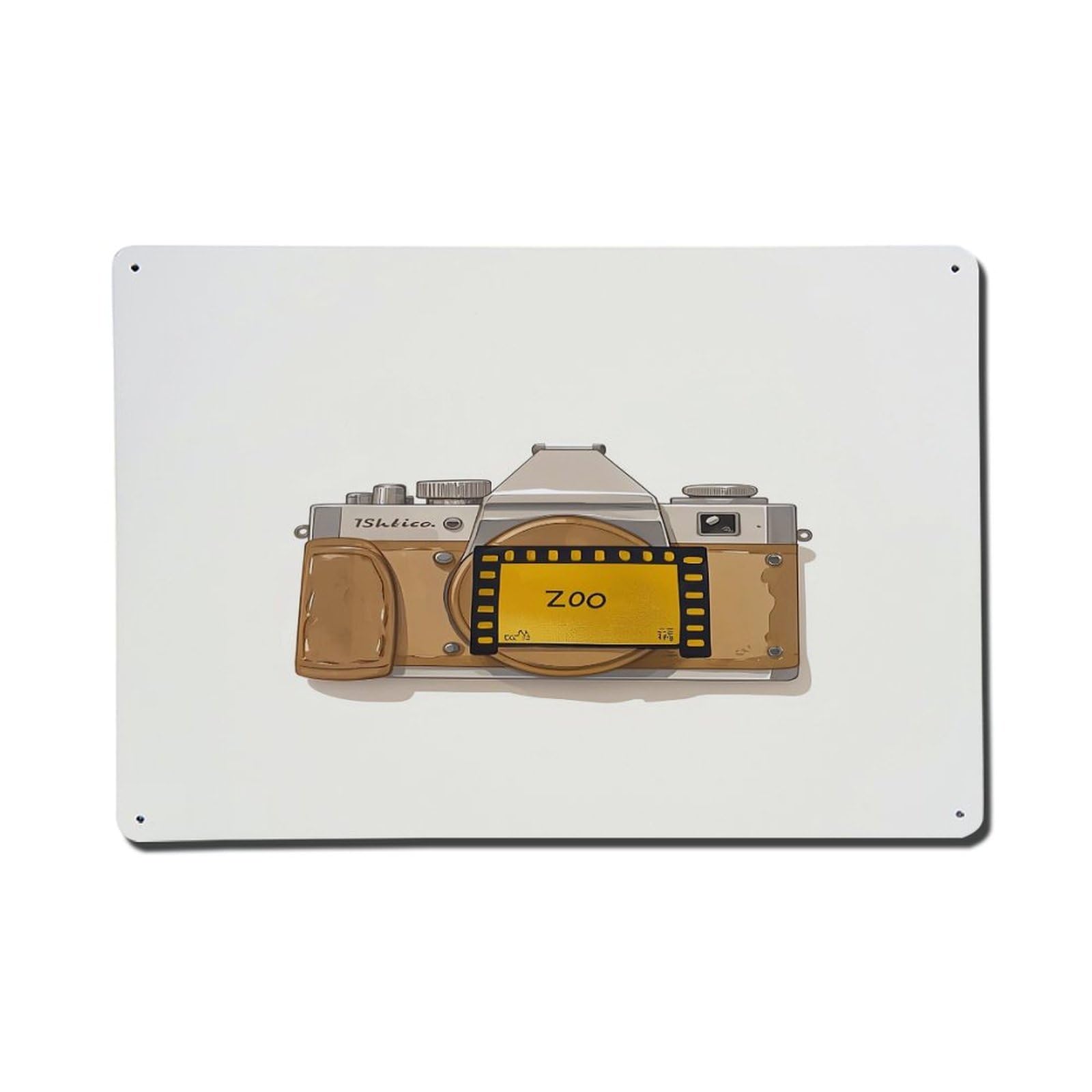 Camera Film Zoo Pattern Print Metal Tin Sign Plaque