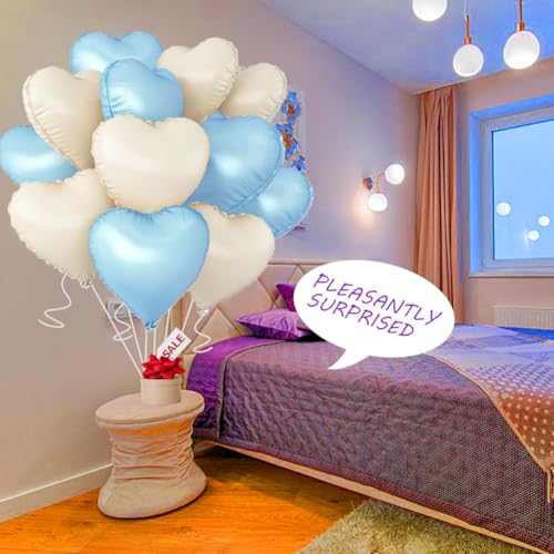 Image of Baby White Heart Balloons,18 Inch Baby Blue Helium Foil Love Heart Shaped Balloons for Birthday Party Bridal Engagement Wedding Anniversary Baby Shower Valentines Decorations 12Pcs