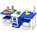 Giantex Multi Function Rolling Cooler Picnic Camping Outdoor w/ Table & 2 Chairs Blue