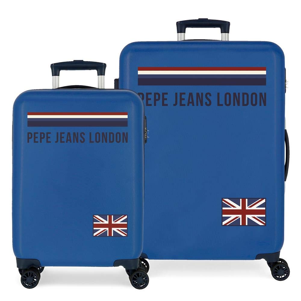 Pepe Jeans Overlap Blue Luggage Set 55/68 cm Rigid ABS Combination Lock 104 Litre 4 Double Wheels Hand Luggage