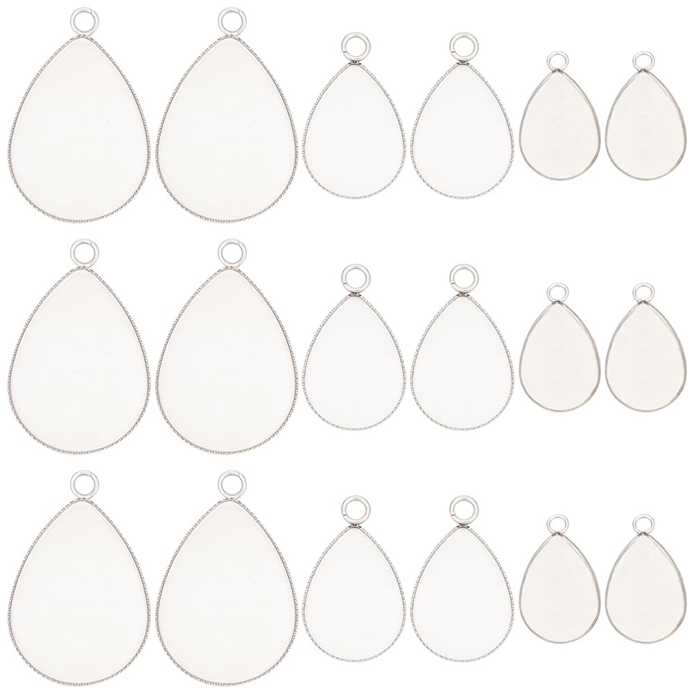 SUNNYCLUE 60Pcs Stainless Steel Pendant Bezel Trays for Jewellery Making DIY Findings