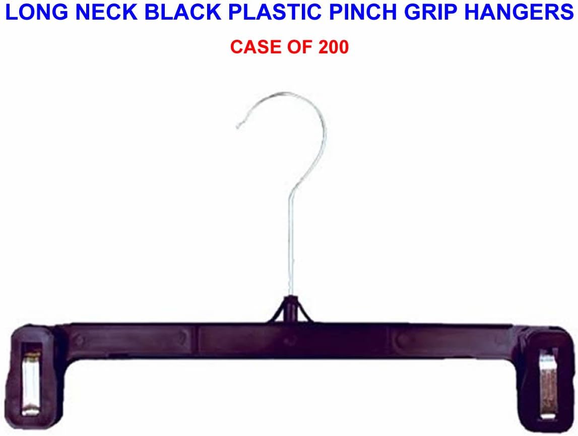 eg12longneck 12" Plastic Pinch Grip Black Hangers : Long Neck Hanger for Skirts,Pants,Shorts