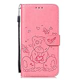  Nokia 1.3 Case Flip Shockproof 3D Love Heart Bear Wallet Case PU Leather with Stand Magnetic Money Pouch Folio Silicone Bumper Gel Protective Phone Cover for Nokia 1.3 Pink