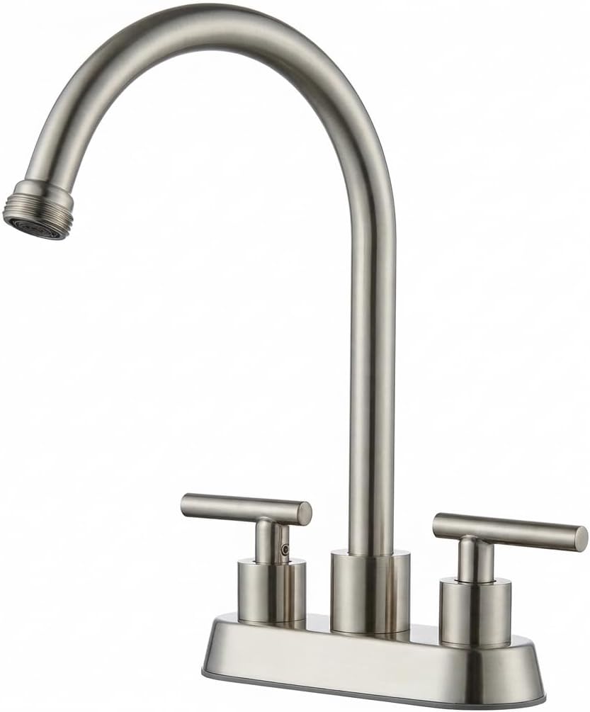 4 Inch Centerset Laundry Faucet, 2 or 3 Hole Deck Mount, Brushed Nickel Utility Sink Faucet with 360° Swivel Spout and 3/4'' Thread End Garden Hose Adapter