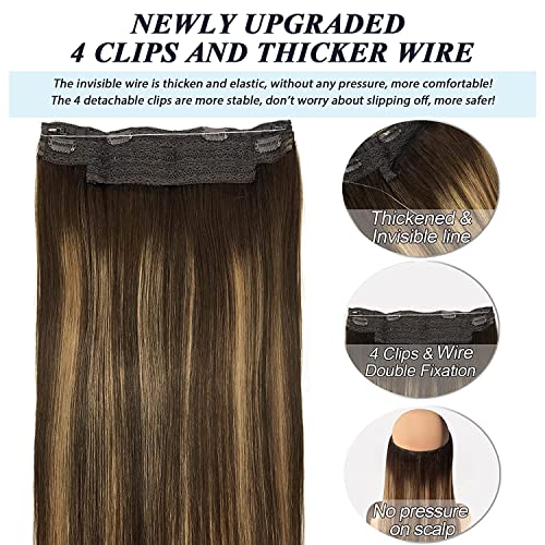 Goo Goo Human Hair Extensions Wire Hair Extensions Balayage Chocolate Brown To Caramel Blonde 95G 16 Inch Invisible Wire Hair Extensions Natural Straight Hairpiece With Secrect Fish Line Hair #TOP2