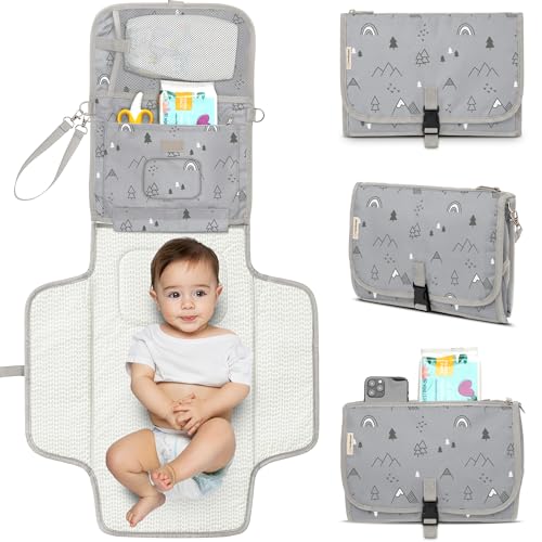 Image of KeaBabies Portable Diaper Changing Pad, Travel, Car - Large Waterproof Baby Changing Mat, Wipeable, Padded, On The Go Travel Diaper Clutch Bag, Easy to Use Pockets for Newborn Essentials (Woodland)