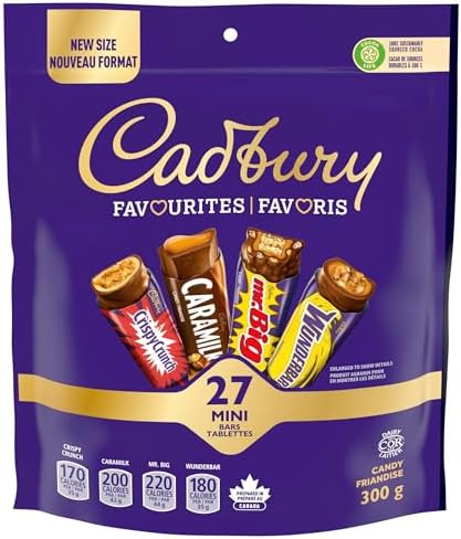 Cadbury Favourites, Pack of 27 Assorted Mini Bars, Individually Wrapped, Snack-Sized, CARAMILK, Mr. BIG, WUNDERBAR, CRISPY CRUNCH, Chocolate Bar, 300g, Prepared in Canada