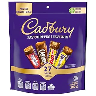 Cadbury Favourites, Pack of 27 Assorted Mini Bars, Individually Wrapped, Snack-Sized, CARAMILK, Mr. BIG, WUNDERBAR, CRISPY CRUNCH, Chocolate Bar, 300g, Prepared in Canada