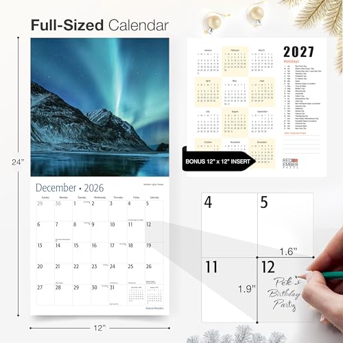Image of RED EMBER Natural Wonders 2026 Wall Calendar 12 Month | 12 inch x 24 inch Open | Thick & Sturdy Paper | Holiday Gift | Nature Calendar 2026