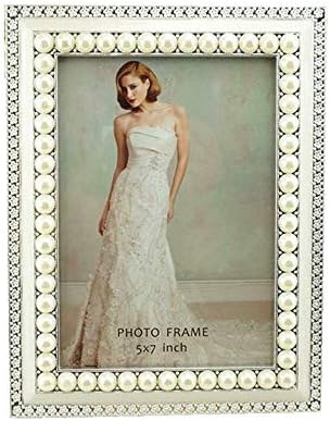 GracesDawn 5x7 Inch Frame Purely Handmade Inlay White from Oysters and Freshwater Mussels Bead Electroplating Bright Silver zinc Alloy Picture Frame