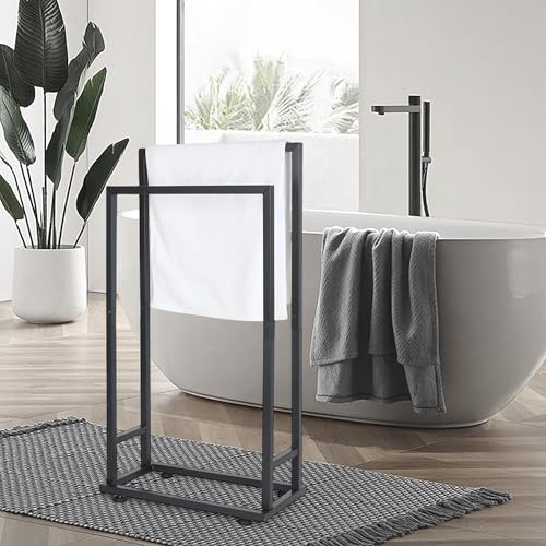 Porte-serviettes métal noir 2 barres Relaxdays support salle de bain
