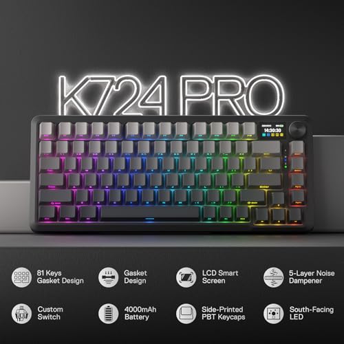 Image of Redragon K724 PRO Wireless Gasket Gaming Keyboard w /Hype 1.14'' TFT Screen & Knob, 81-Key 75% Mechanical Keyboard, 5-Layer Noise Dampening, Hot-Swap South-Facing RGB Socket, Gradient PBT Keycaps