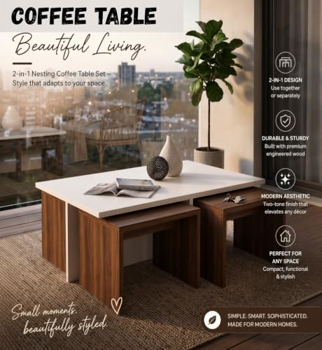Image of Spyder Home Decore Nesting Coffee Table, Walnut & White