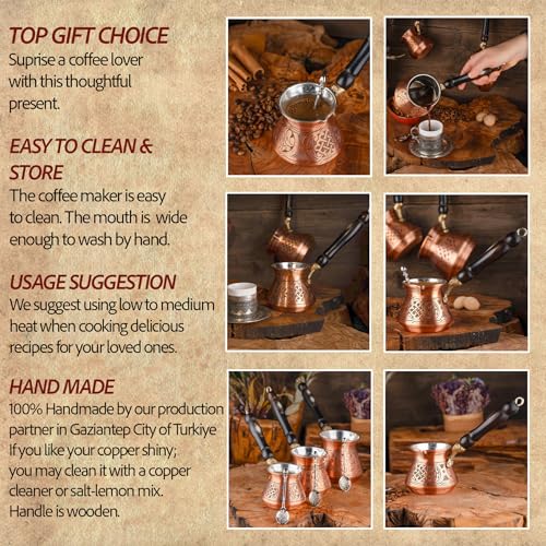 12 Oz Copper Turkish Coffee Pot with Copper Handle