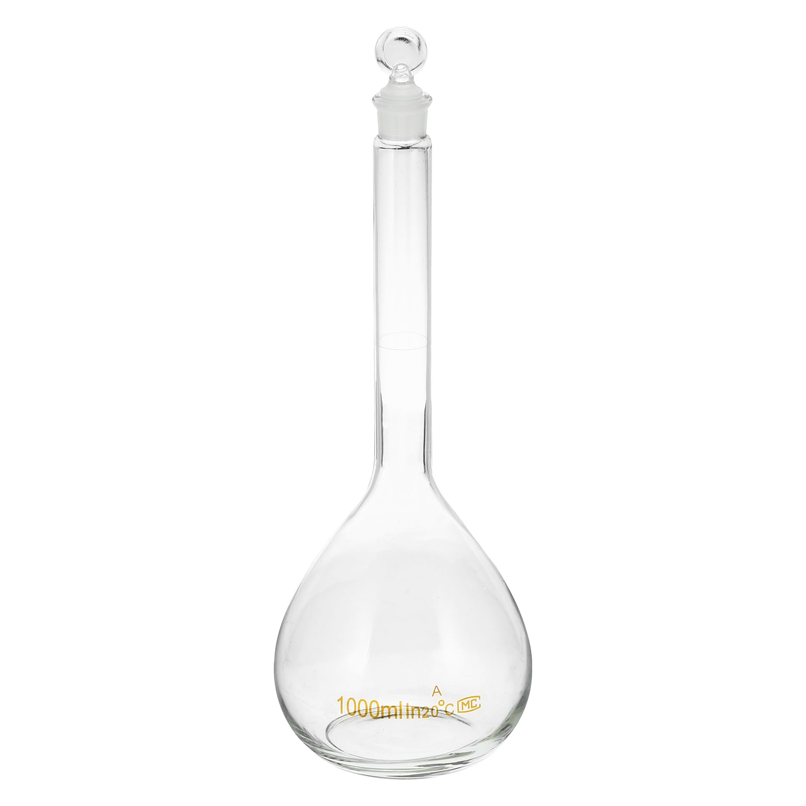 PATIKIL Fiole Jaugée de 1000 ml en Verre Borosilicaté 3.3 avec Bouchon en Verre, Tolérance de 0.8 ml pour les Expériences de Laboratoire, Transparente