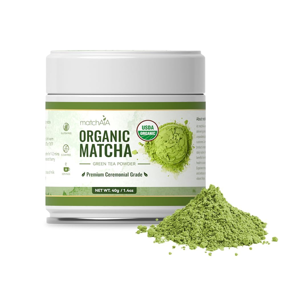 MatchAiA Organic Ceremonial Matcha Green Tea Powder - Premium Ceremonial Grade, First Spring Harvest, USDA Certified, 100% Pure - Sugar Free, Gluten Free (40g / 1.4oz Tin)USDA Organic